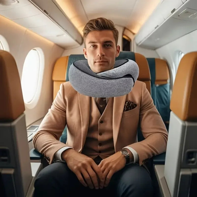 U-Shaped Travel Pillow, Snail Style, Portable with Adjustable Neck Support, Machine Washable, Knit Polypropylene Cover
